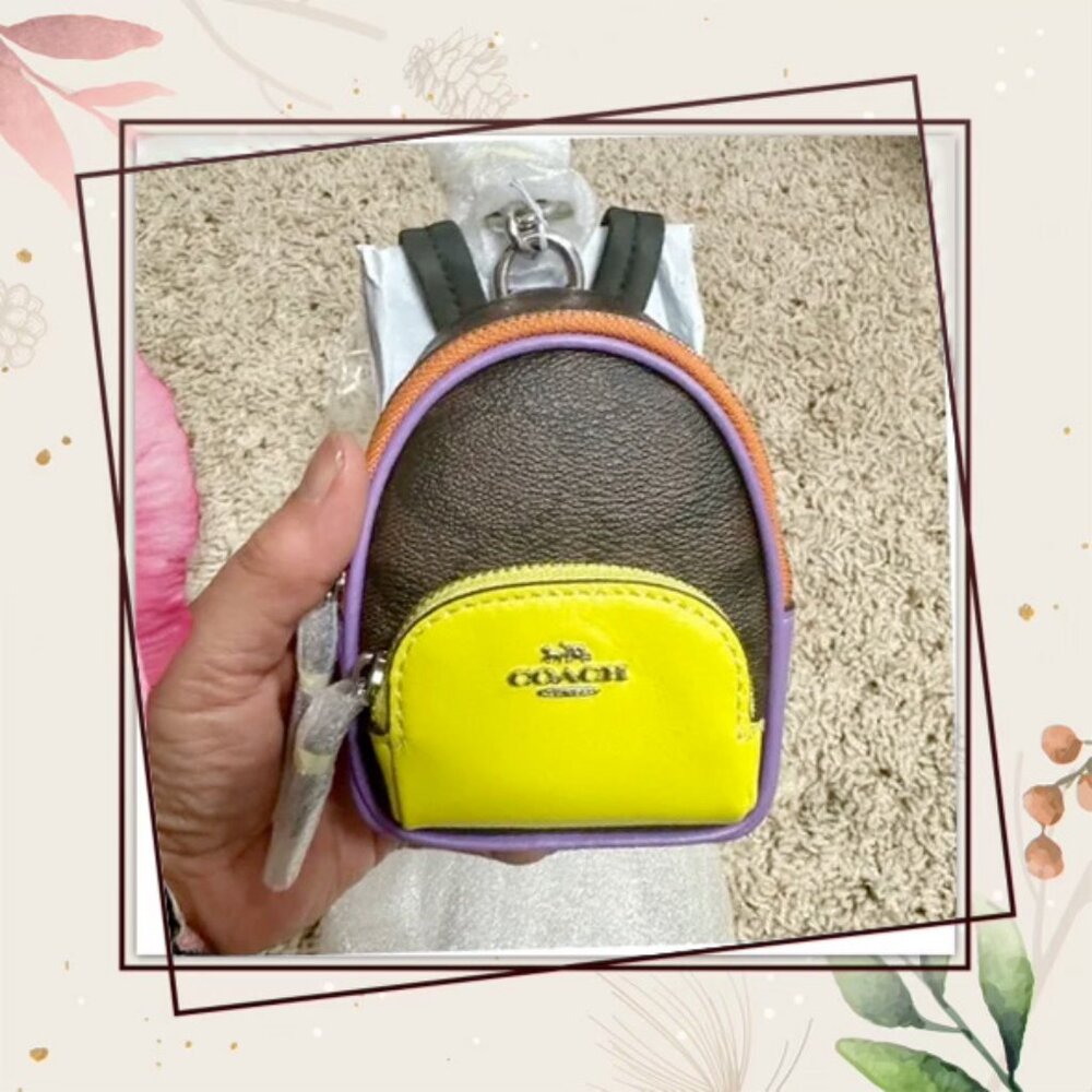 Coach Mini Backpack Keychain - Brown, Yellow, Purple